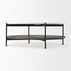 Larkin 42' Round Two-Tier White Marble Top and Solid Wood Shelf with Black Metal Frame Coffee Table, by Mercana, 43.5" length x 43.5" width x 16" height thumbnail 4