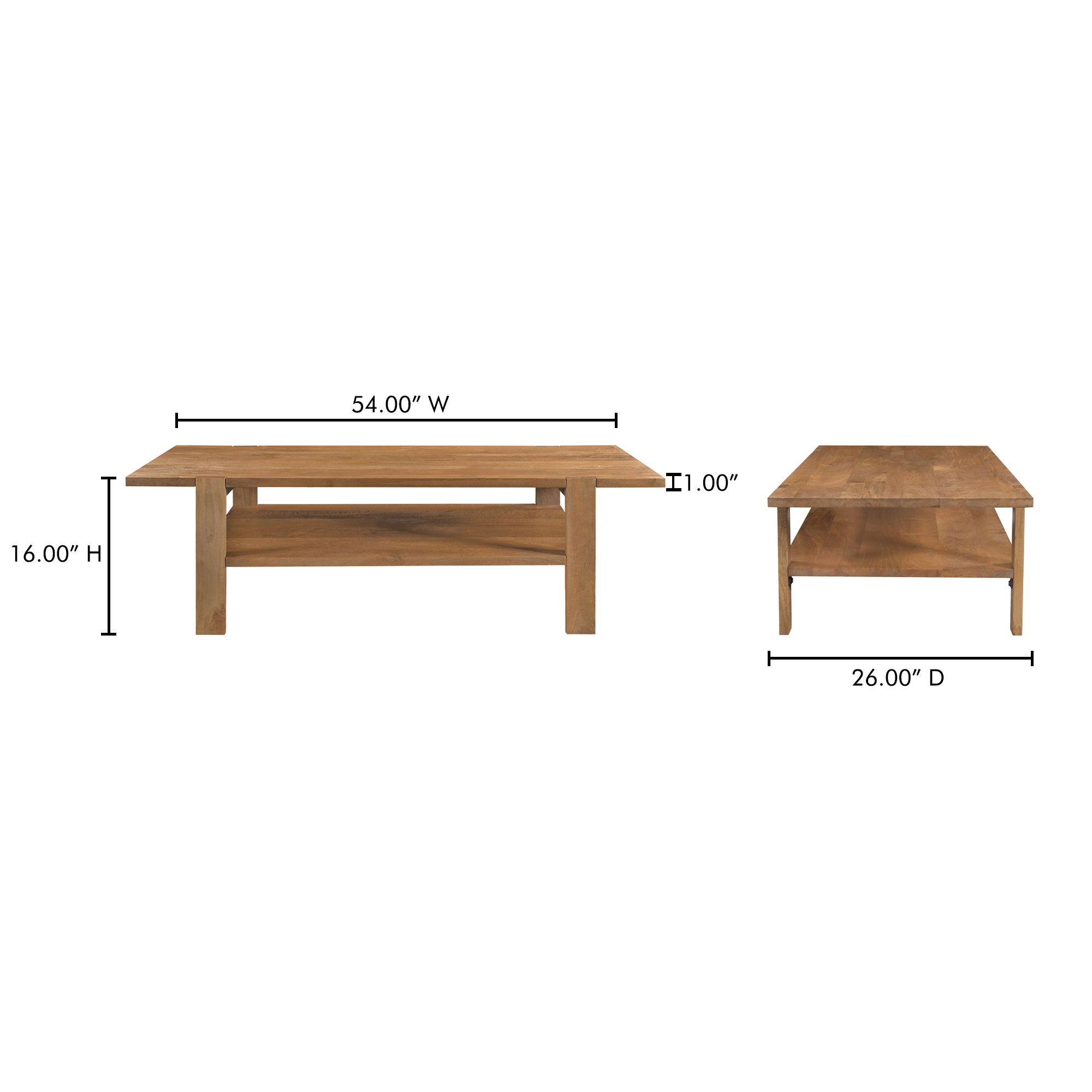 Workshop Coffee Table Vintage Brown, by Moe's Home, 54" width x 16" height x 26" depth View 11