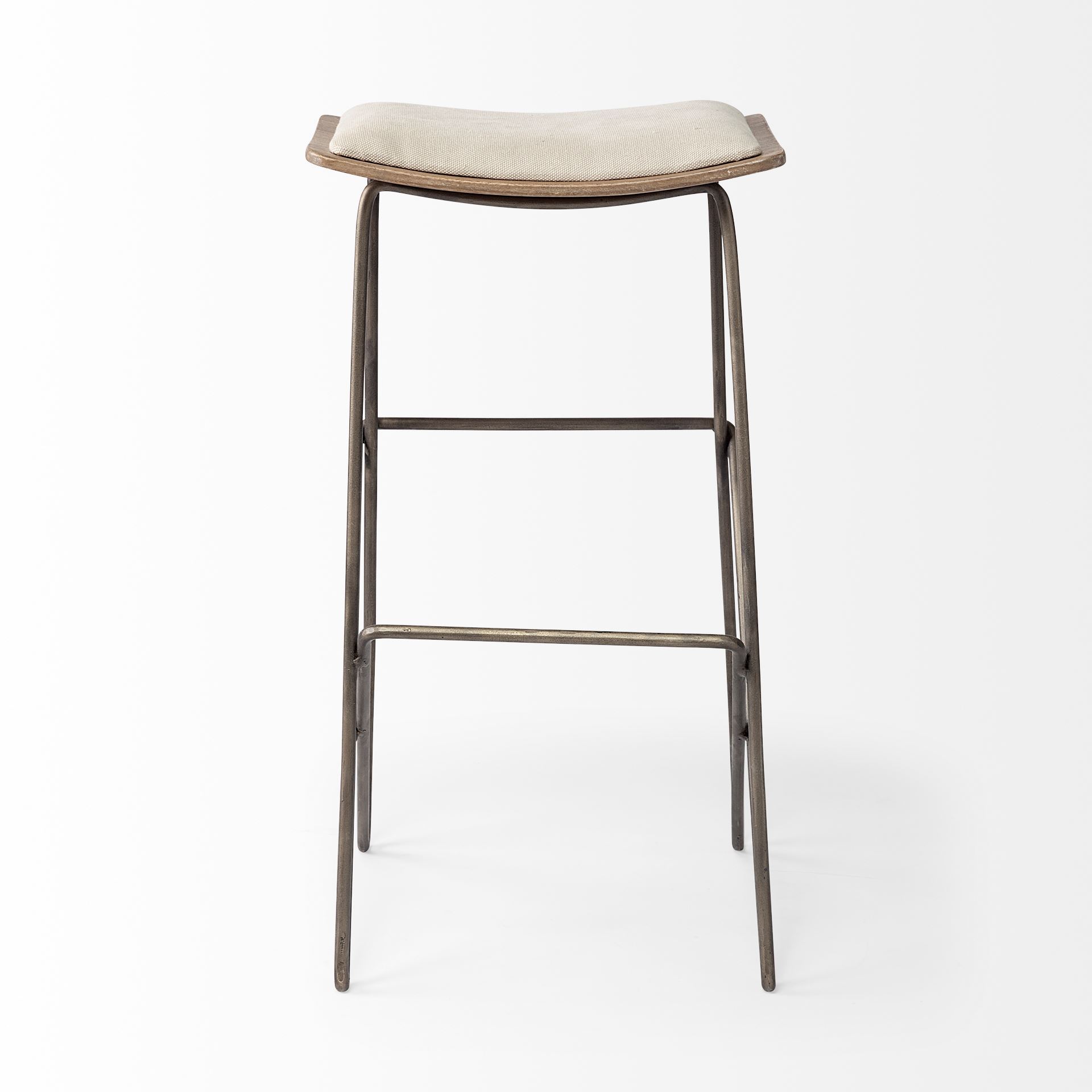 Katniss 30' Total Height Cream Fabric Seat Gold Metal Frame Bar Stool, Counter & Bar Stool by Mercana, 16" length x 16" width x 30" height View 4
