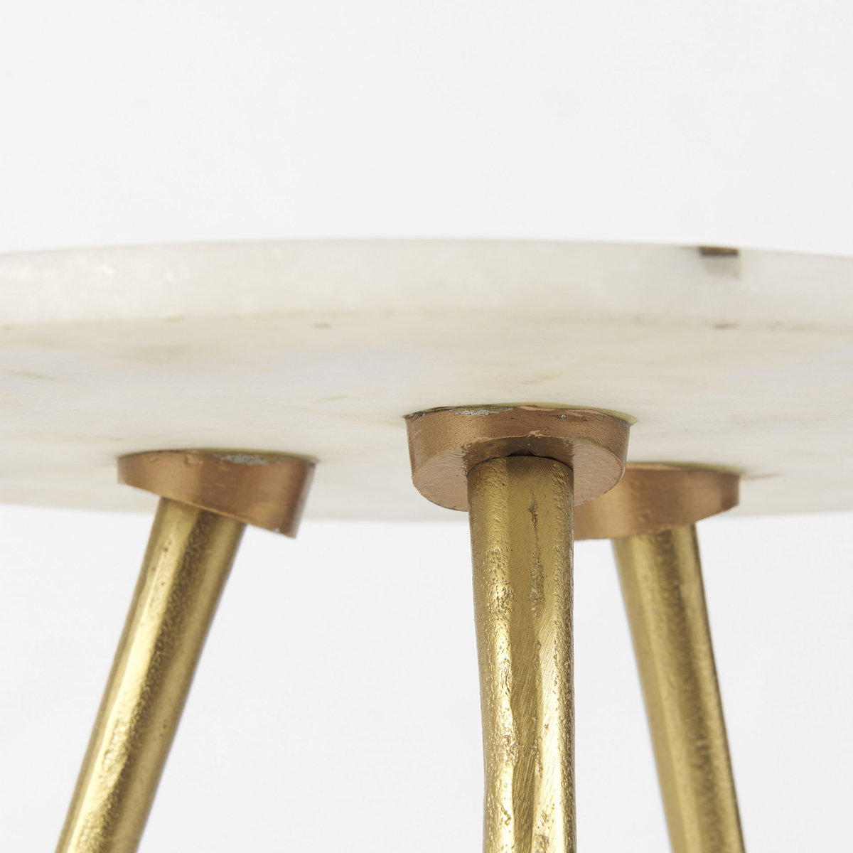 Vivienne   White Marble with Antique Gold Metal Round Small Side Table, Side & End Table by Mercana, 16" length x 16" width x 19" height View 8