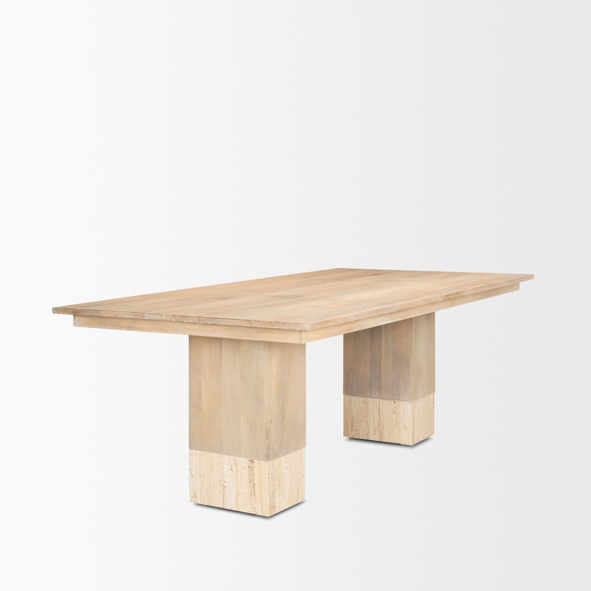 Shivon 94' Light Brown Mango Wood with Travertine Dining Table large image 