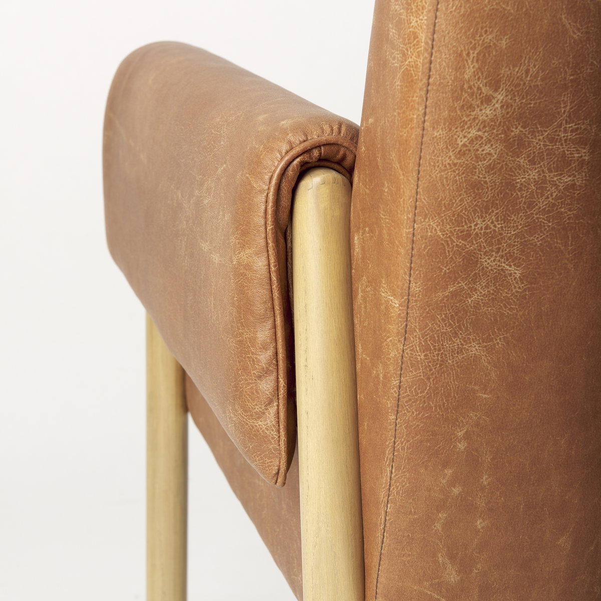 Ashton Brown Vegan Leather with Light Wood  Accent Chair, by Mercana, 28.54" length x 29.72" width x 31.5" height View 12