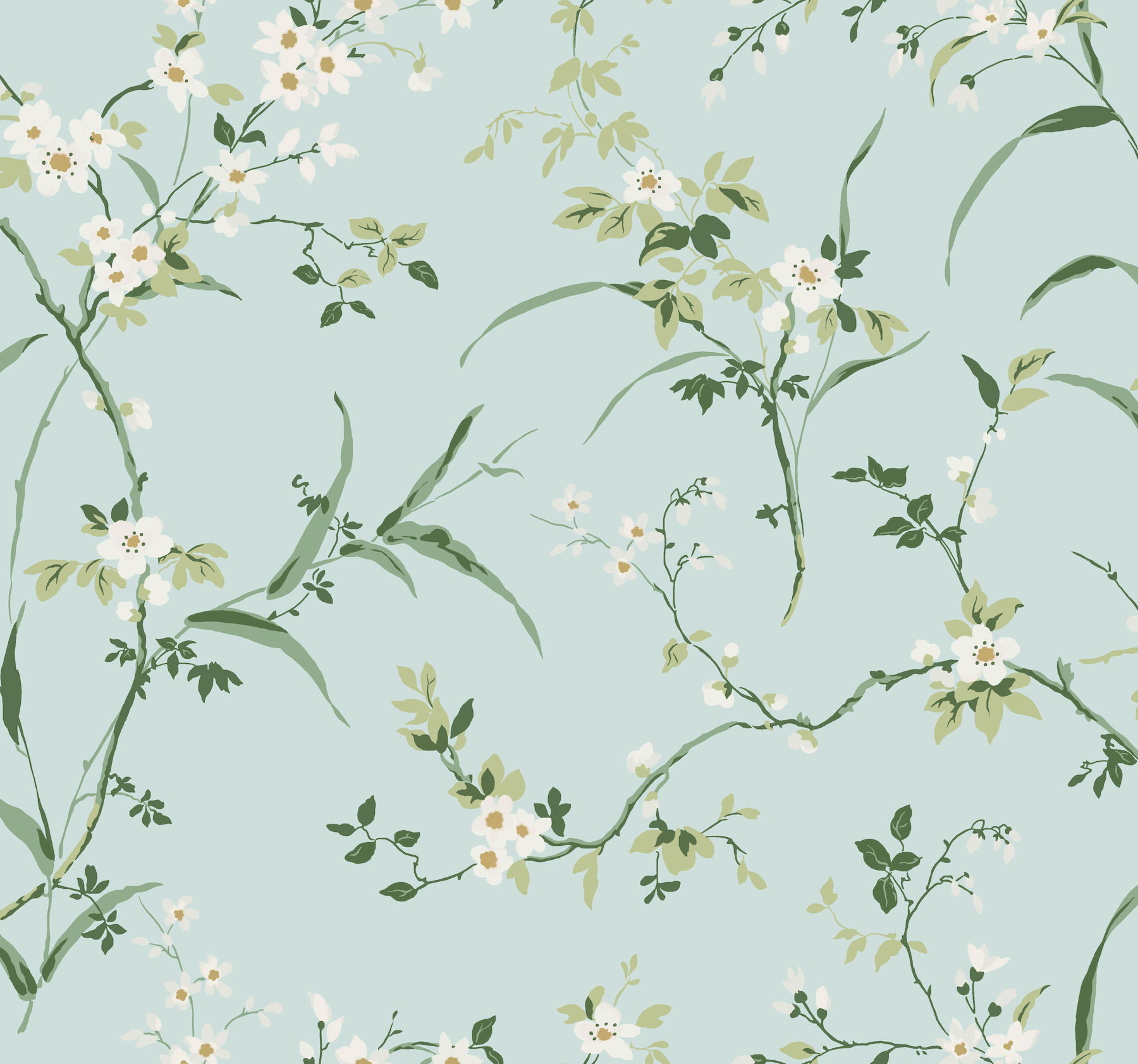 Blossom Branches Spa Blue Wallpaper large image 