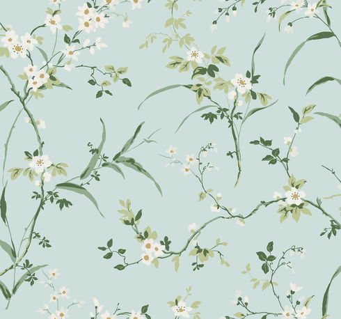Blossom Branches Spa Blue Wallpaper
