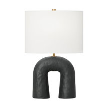 Online Designer Bedroom Hable Aura 1-light table Lamp in Rough Black Ceramic finish with White Linen fabric shade