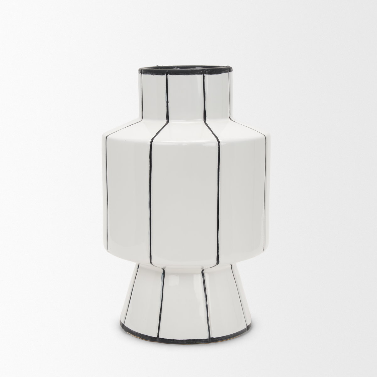 Dinah Large White with Black Stripes  Ceramic Vase, by Mercana, 9.84" length x 9.84" width x 15.94" height View 6