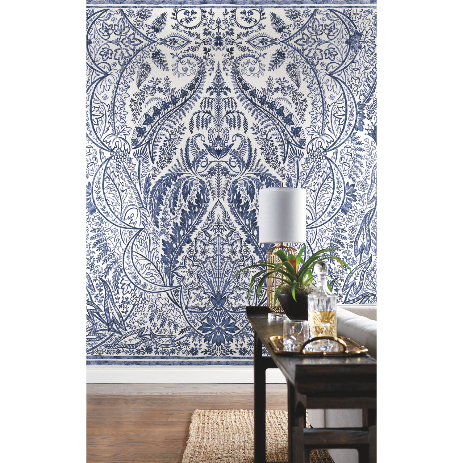 Jaipur Paisley Damas Blue Wall Mural large image 