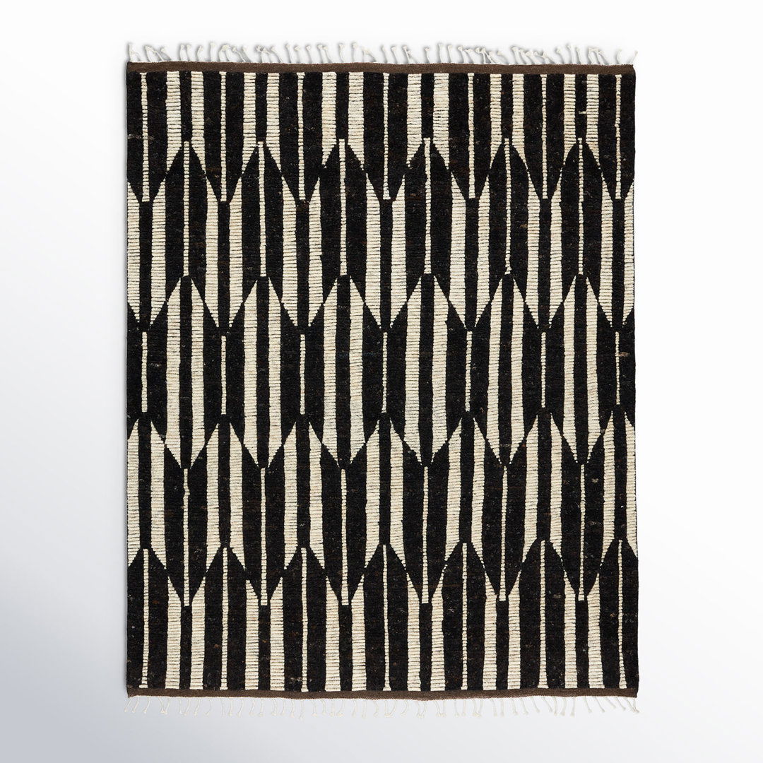 Keoka Geometric Hand Knotted Wool Dark Brown/Ivory Area Rug large image 