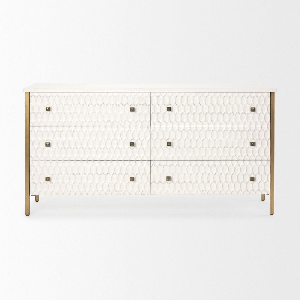 Savannah White Fir Veneer with Gold Metal Accents 6-Drawer Sideboard, Sideboards & Buffet by Mercana, 62.6" length x 15.75" width x 31.5" height View 5