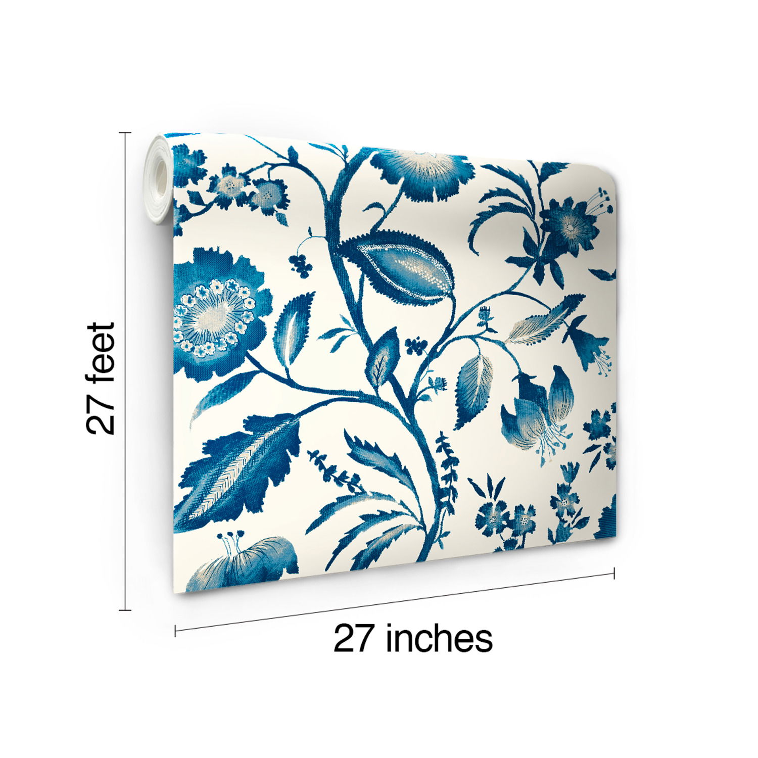 Watercolor Jacobean Blue & White Wallpaper large image 
