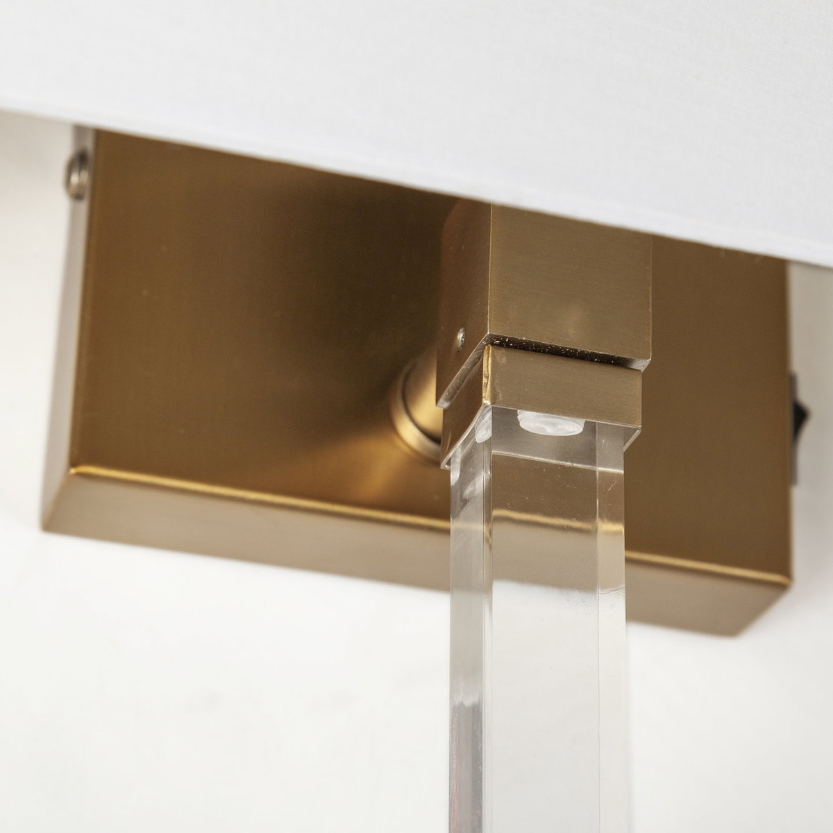 Cantabria 12x30 White Shade Brass/Acrylic Wall Sconce, by Mercana, 12" length x 6" width x 30" height View 4