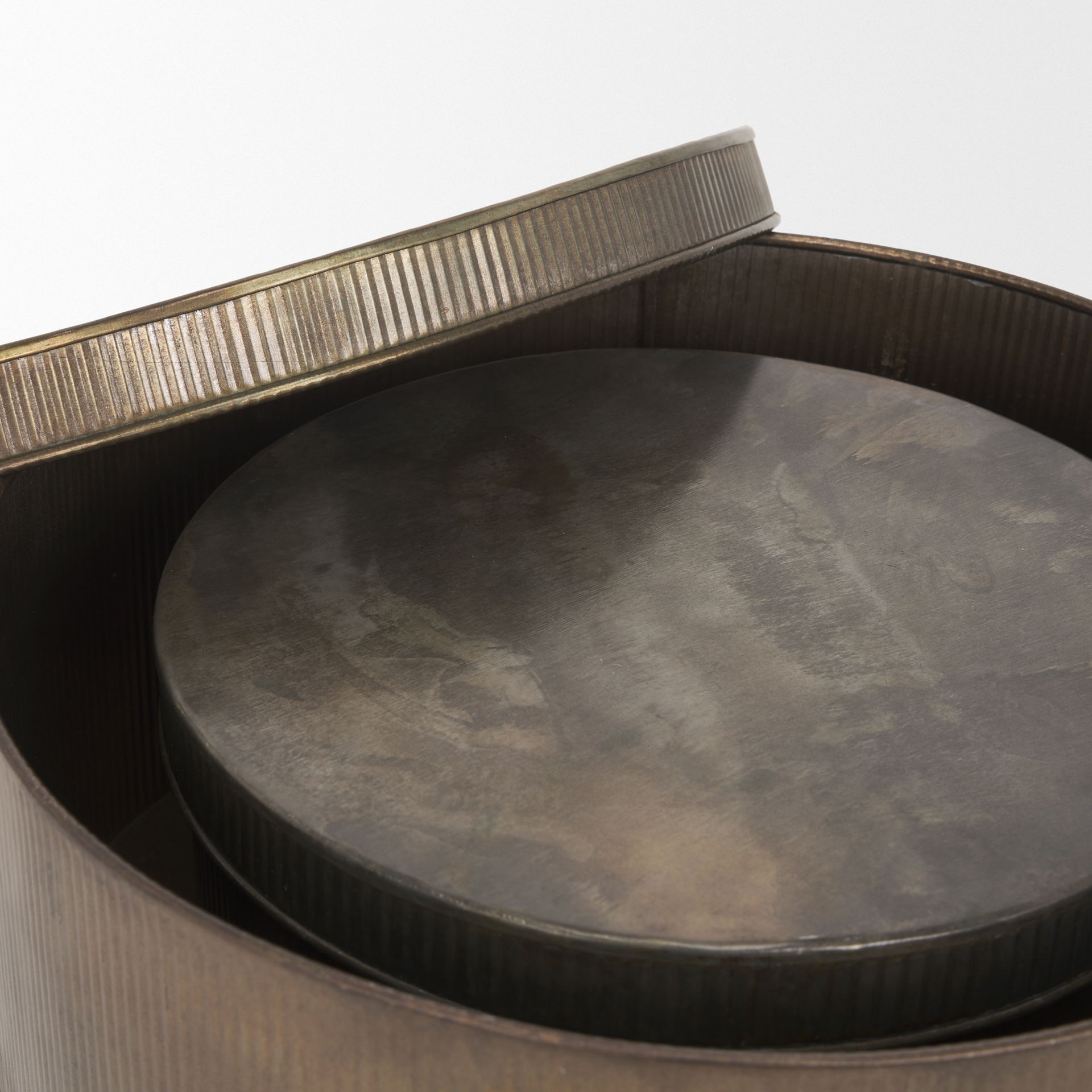 Josephine Round Antique Gold Metal Box (Set of 2), Boxe by Mercana, 14.17" length x 14.17" width x 5.91" height View 7