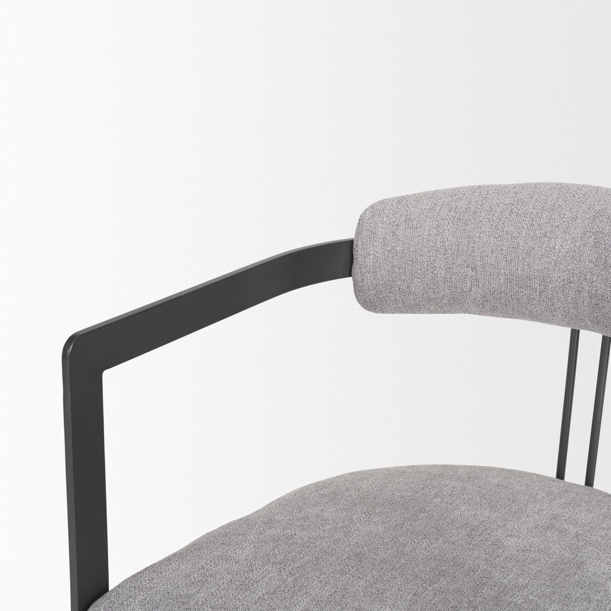 Hollyfield Curved Back Dining Arm Chair | Gray Fabric with Gray Iron, Dining Chair by Mercana, 20.47" length x 21.5" width x 29.53" height View 9