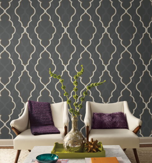 Double Damask Black Wallpaper