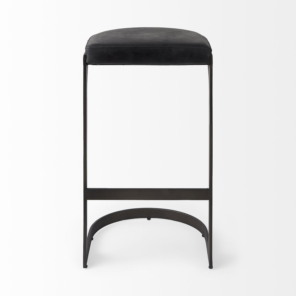 Tyson Backless 31in Seat Bar Stool | Black Leather with Black Metal, Counter & Bar Stool by Mercana, 17.25" length x 17.5" width x 31.25" height View 2