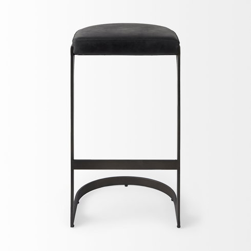 Tyson Backless 31in Seat Bar Stool | Black Leather with Black Metal