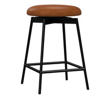 Online Designer Other Maison Leather Backless Counter Height Swivel Bar Stool, Bronze Legs, Vintage Caramel