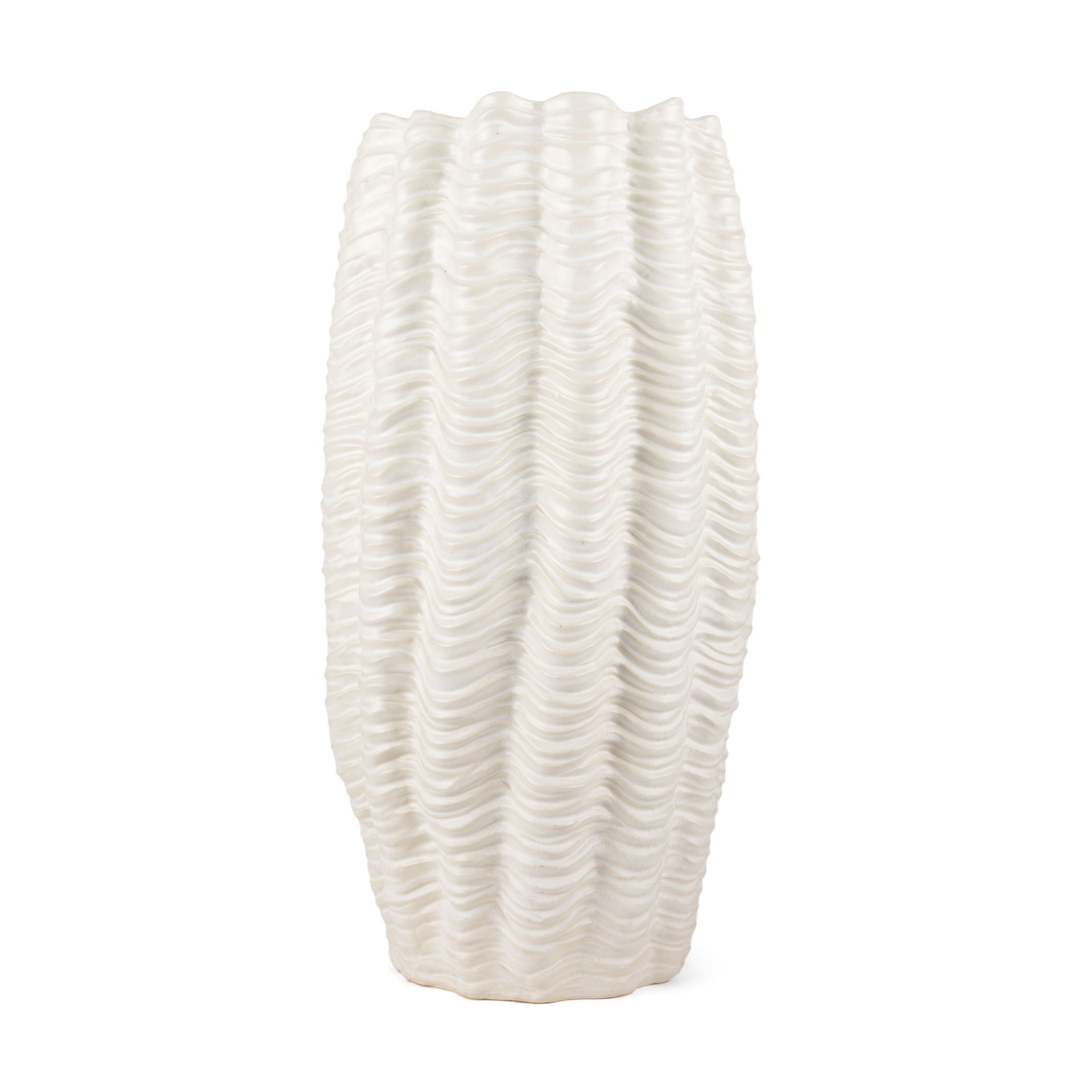 Velia Tall Seashell Sculptural Cream Glazed Ceramic Vase large image 
