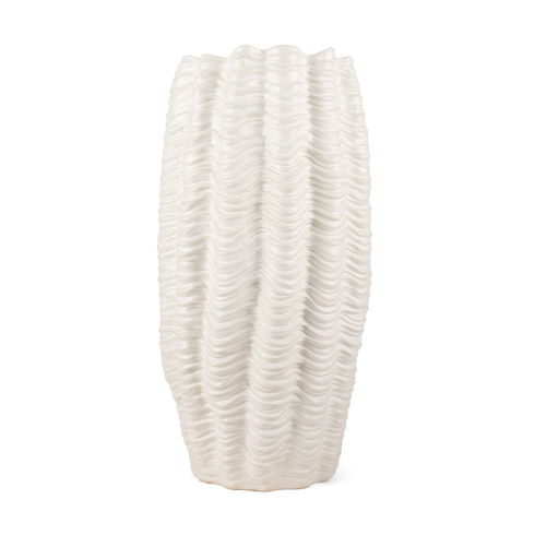 Velia Tall Seashell Sculptural Cream Glazed Ceramic Vase