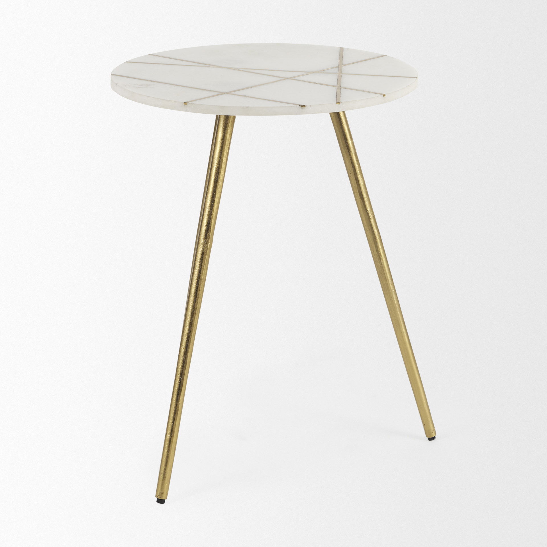 Vivienne  White Marble with Antique Gold Metal Round Large Accent Table, Side & End Table by Mercana, 18" length x 18" width x 23" height View 3