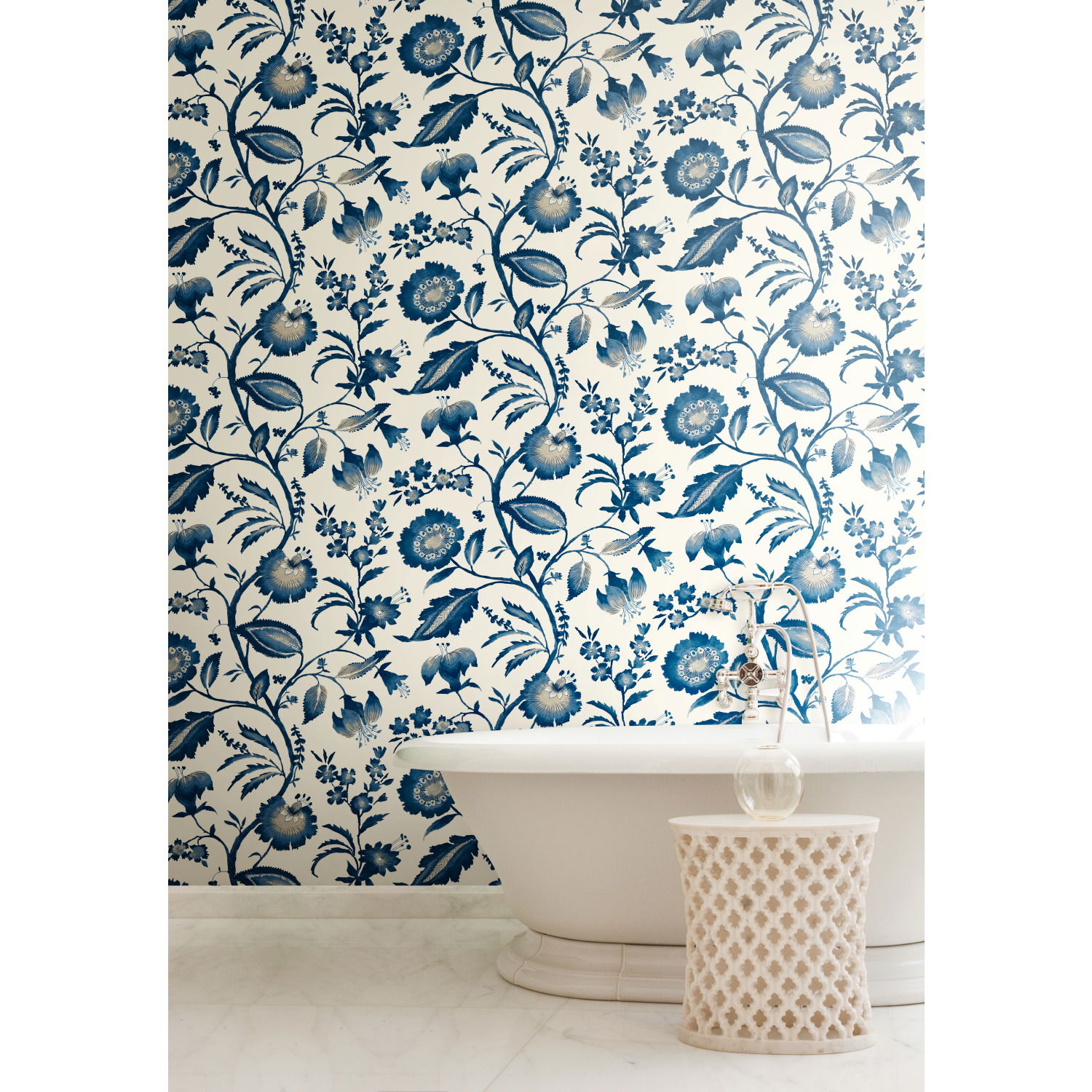 Watercolor Jacobean Blue & White Wallpaper large image 