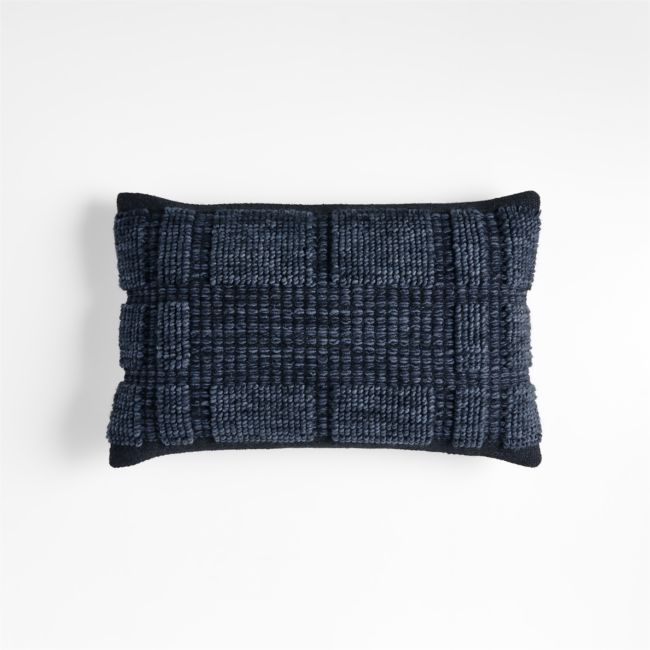 Online Designer Living Room Lancaster 22"x15" Textured Cotton Deep Indigo Plaid Pillow with Down-Alternative Insert