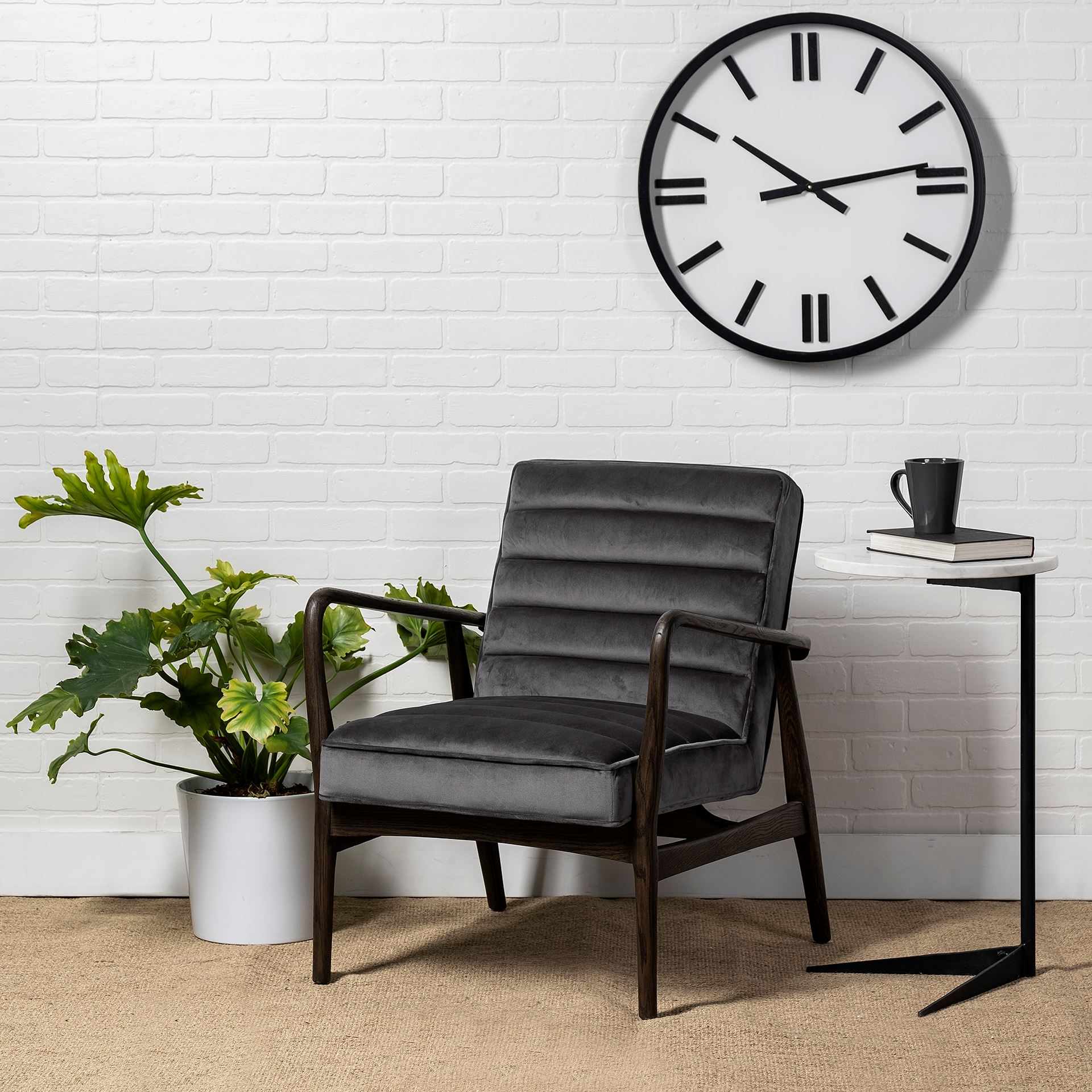 Ballatine II 15L x 15W x 27L White Marble Round Top White with Black Metal Base Accent Table large image 