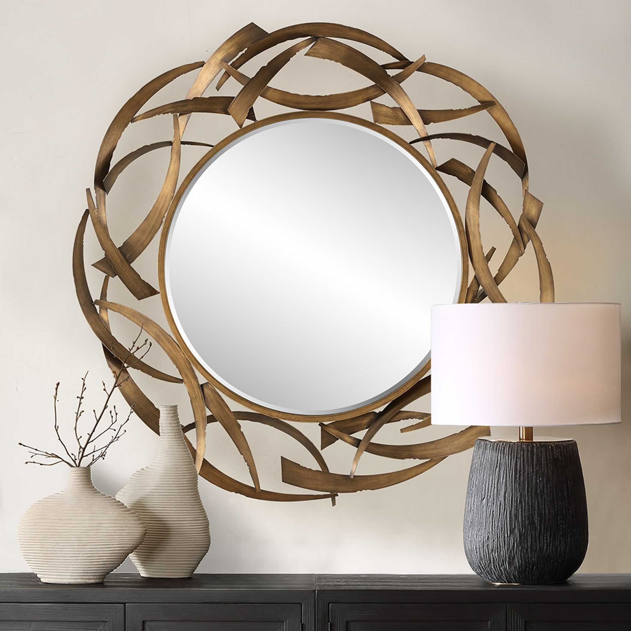Cutting Edge Bronze Round Mirror, by Uttermost, 55" width x 55" height x 2.5" depth View 4