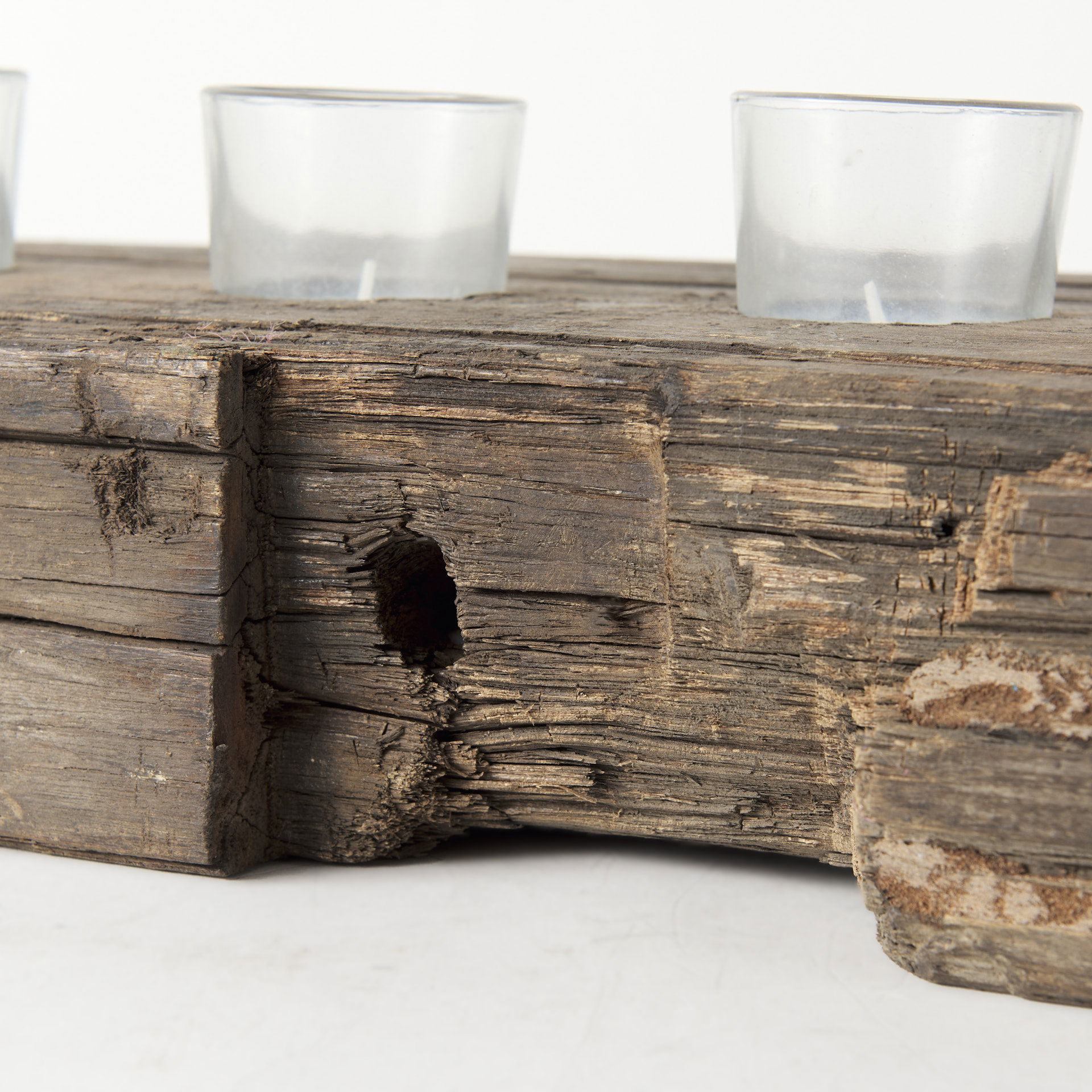 Lakara Reclaimed Wood Eight Tealight Table Candle Holder, Candles & Candle Holder by Mercana, 36" length x 8" width x 3" height View 6