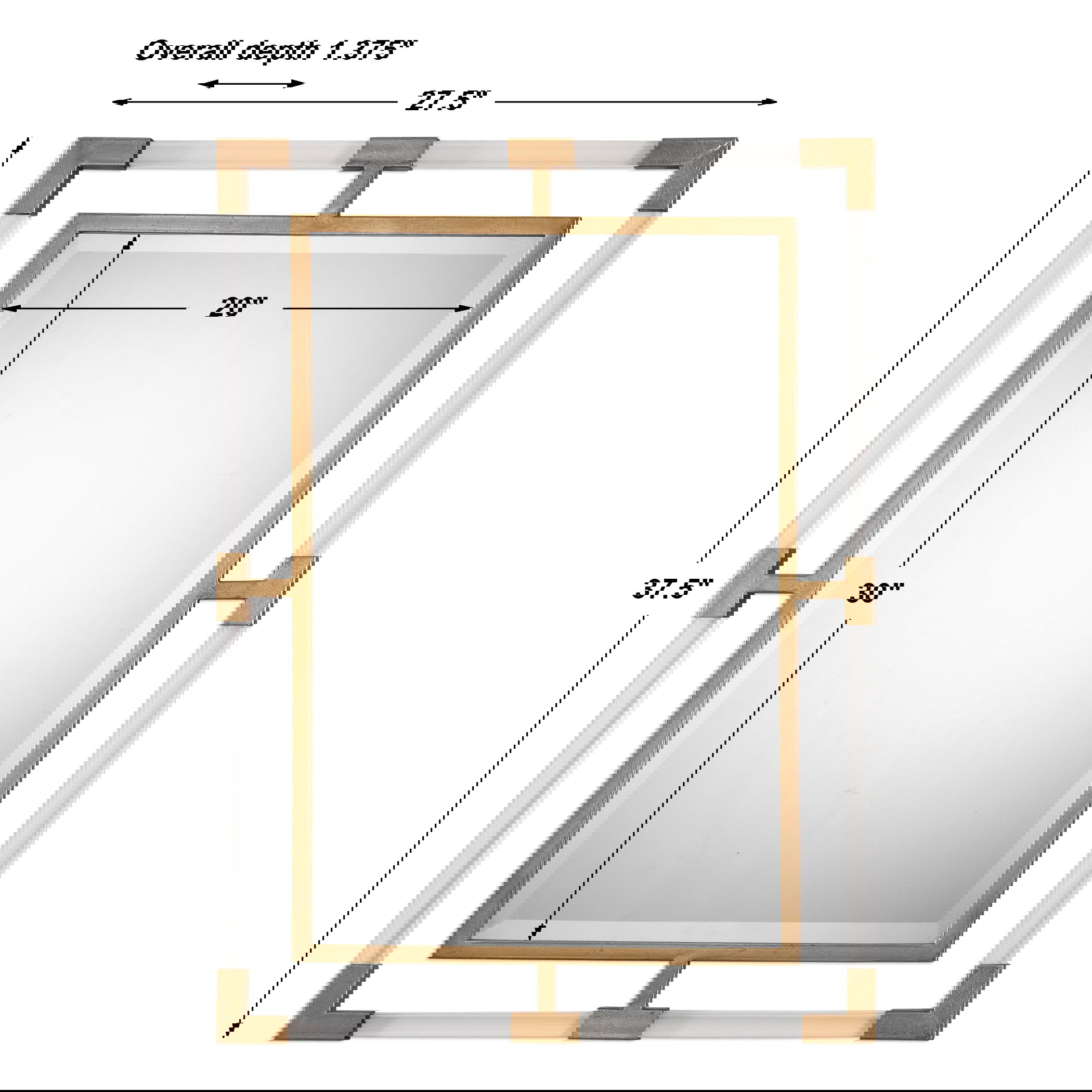 Balkan Modern Gold Wall Mirror, by Uttermost, 27.5" width x 37.5" height x 1.37" depth View 3