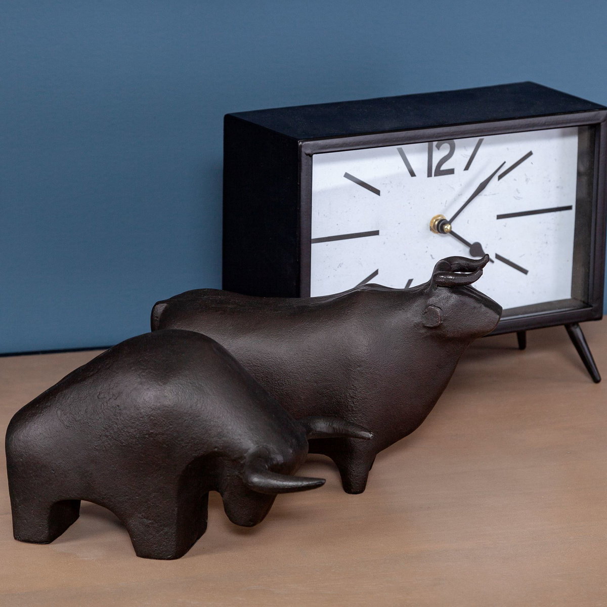 Tauro II 9L x 4W Black Cast Aluminum Raging Bull, Decorative Object by Mercana, 9" length x 4.25" width x 5" height View 2