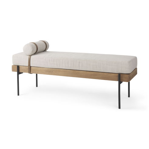 Colburne Cream Fabric with Brown Wood Bench