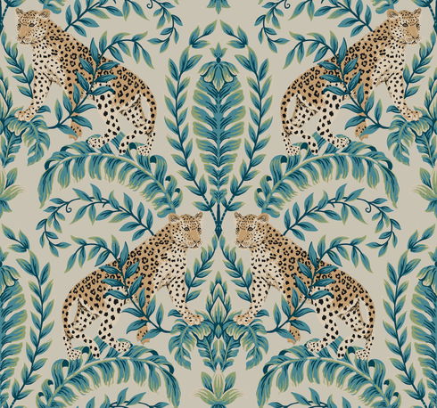 Jungle Leopard Taupe Wallpaper