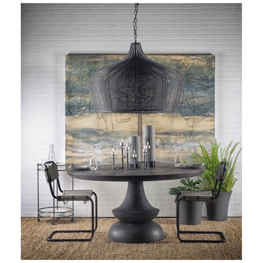 Crossman 60' Round Dark Brown/Gray Solid Wood Table Top & Base Dining Table, by Mercana, 60" length x 60" width x 30" height View 6
