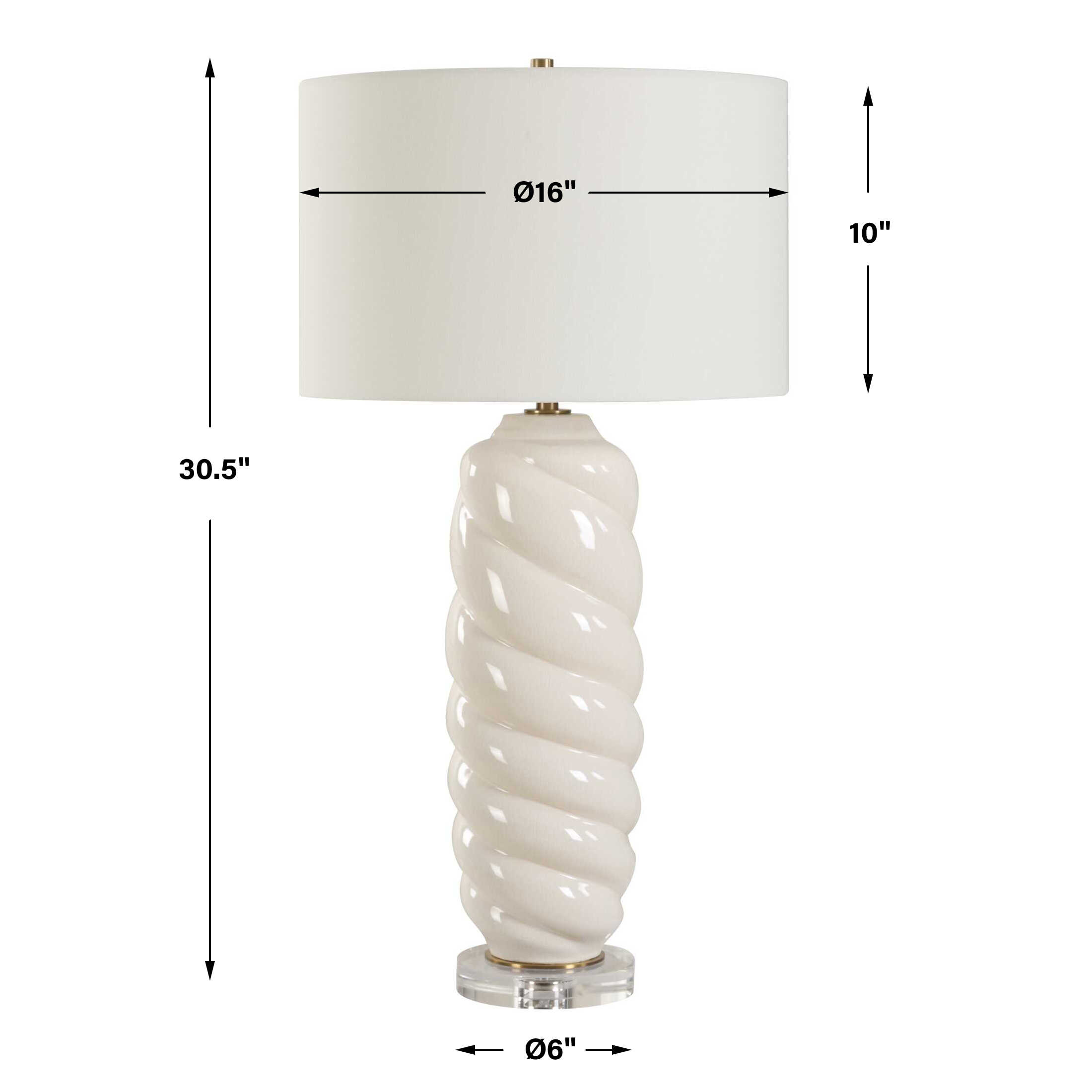 Anneli White Swirl Table Lamp, by Uttermost, 16" width x 30.5" height x 16" depth View 3