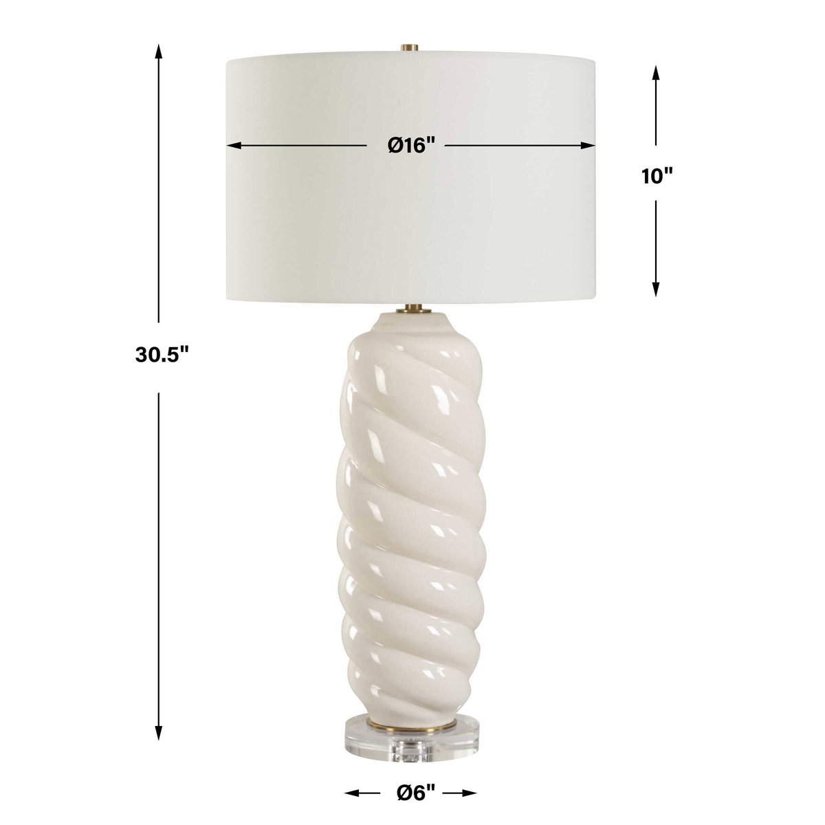 Anneli White Swirl Table Lamp, by Uttermost, 16" width x 30.5" height x 16" depth View 3
