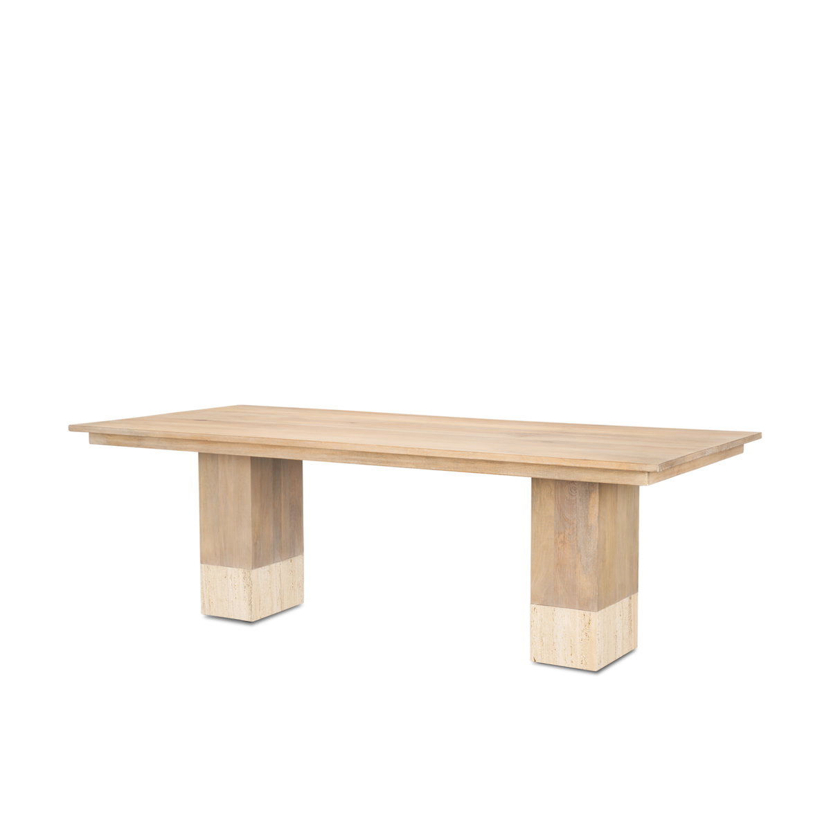 Shivon 94'L x 42'W Dining Table | Light Brown Wood & Light Brown Wood & Travertine | Seats 8, by Mercana, 94" length x 42" width x 30" height View 1