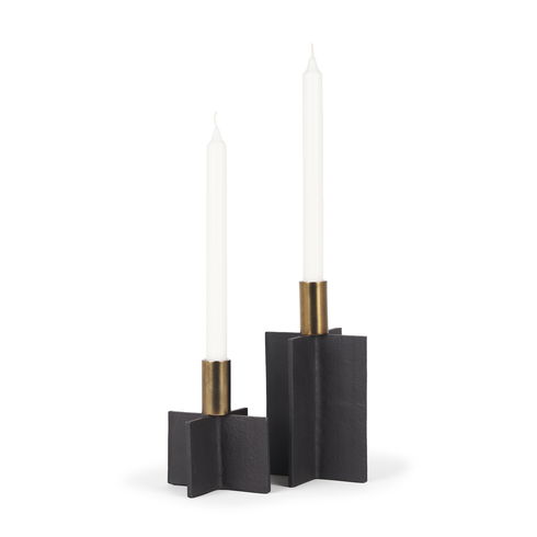 Pia Matte Black with Brushed Gold Metal Taper Candleholder (Set of 2)