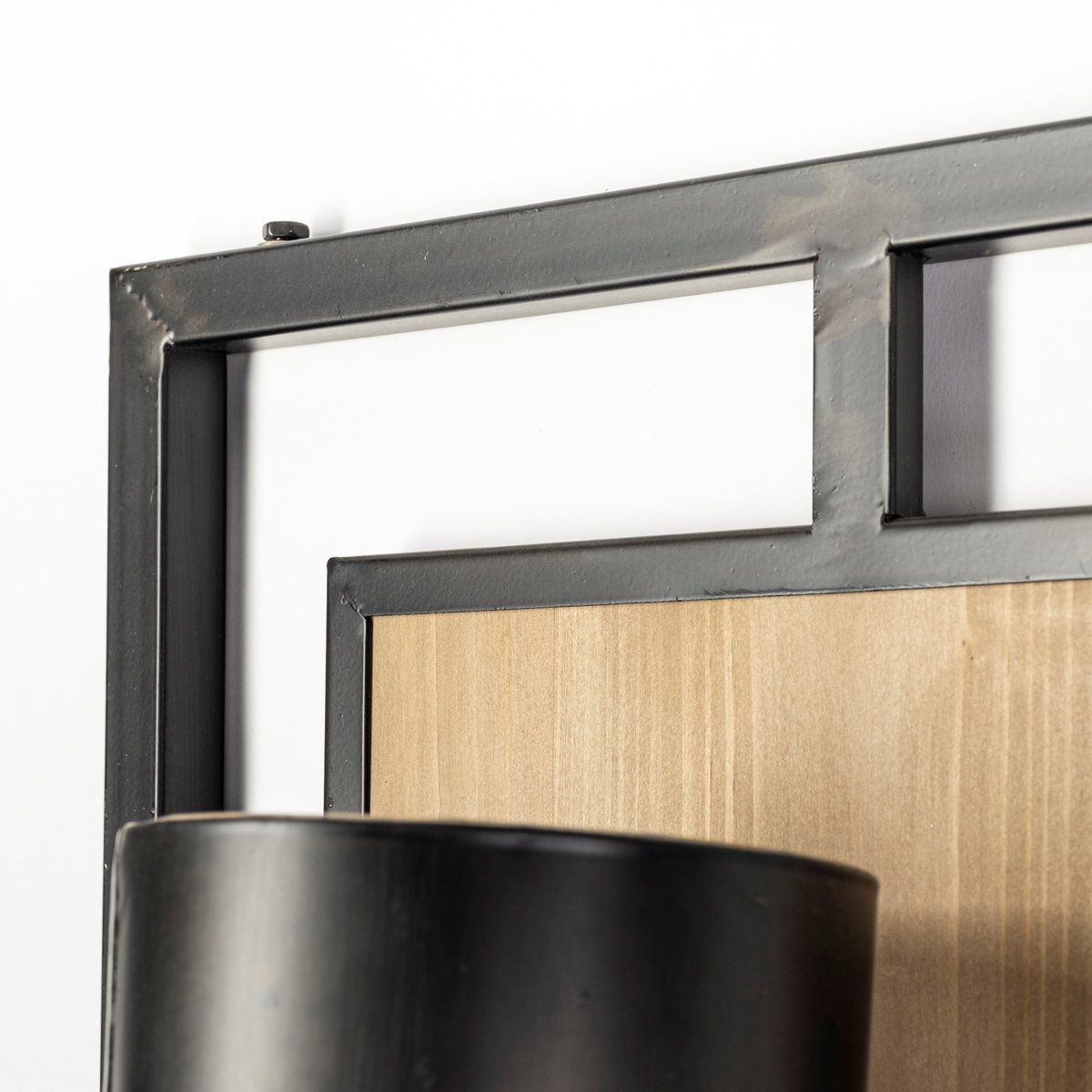 Cleo 16.9x57.1 Black Metal and Wood Rectangular Wall Sconce, by Mercana, 16.93" length x 7.87" width x 57.09" height View 5