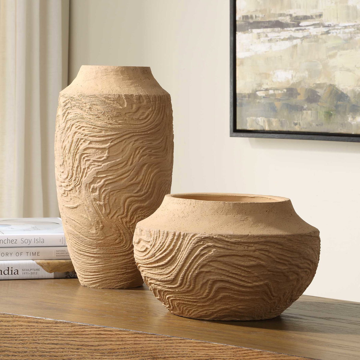 Sandstone Flow Small Terracotta Vase, by Uttermost, 12" width x 7" height x 12" depth View 3