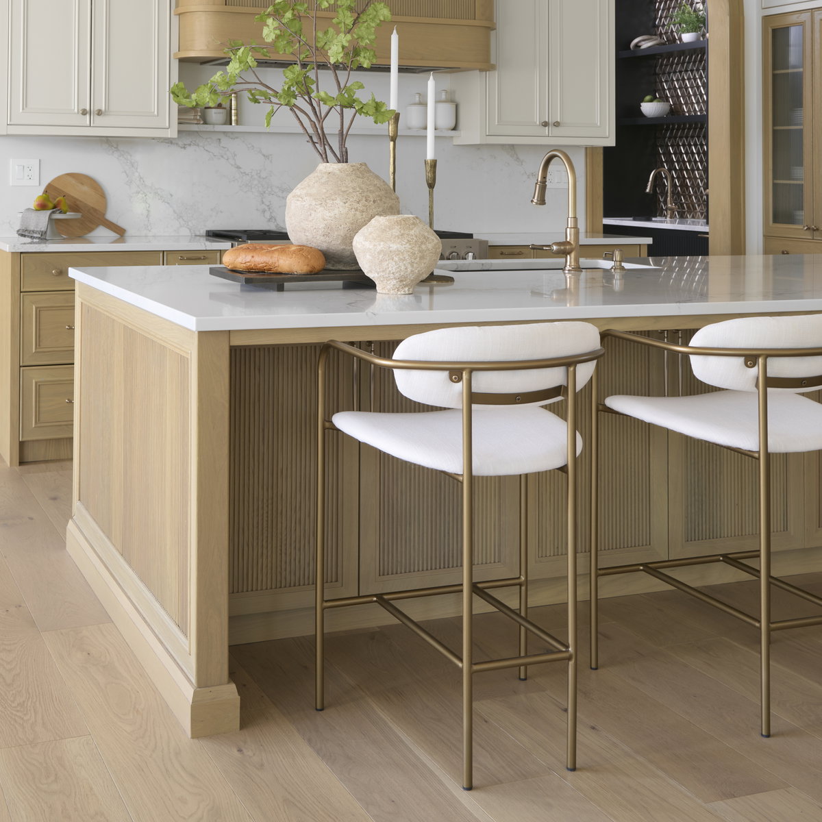 Parker  Cream Fabric Seat Gold Metal Counter Stool, Counter & Bar Stool by Mercana, 19" length x 19.75" width x 36" height View 2