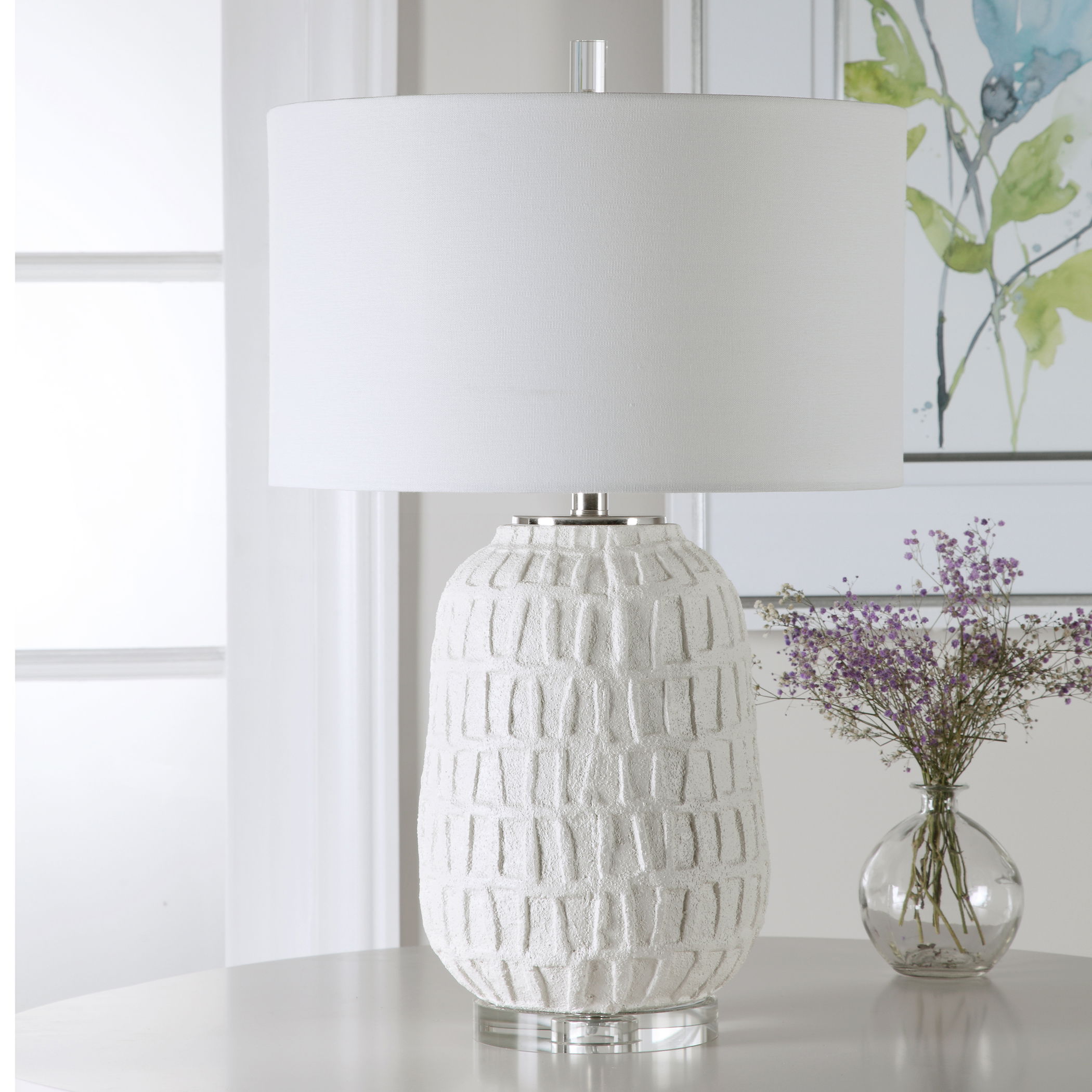 Caelina Textured White Table Lamp, by Uttermost, 17" width x 26.5" height x 17" depth View 10
