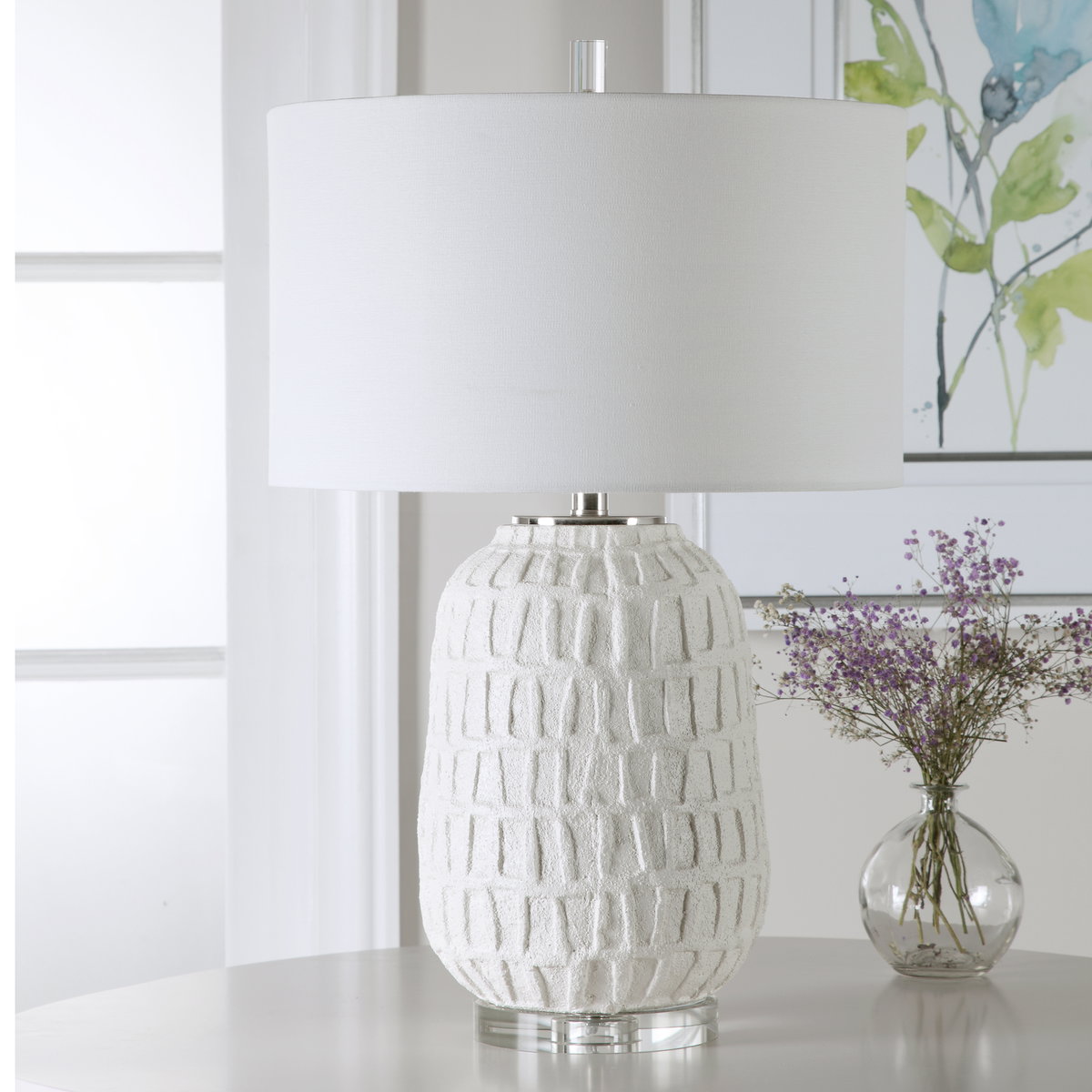 Caelina Textured White Table Lamp, by Uttermost, 17" width x 26.5" height x 17" depth View 10