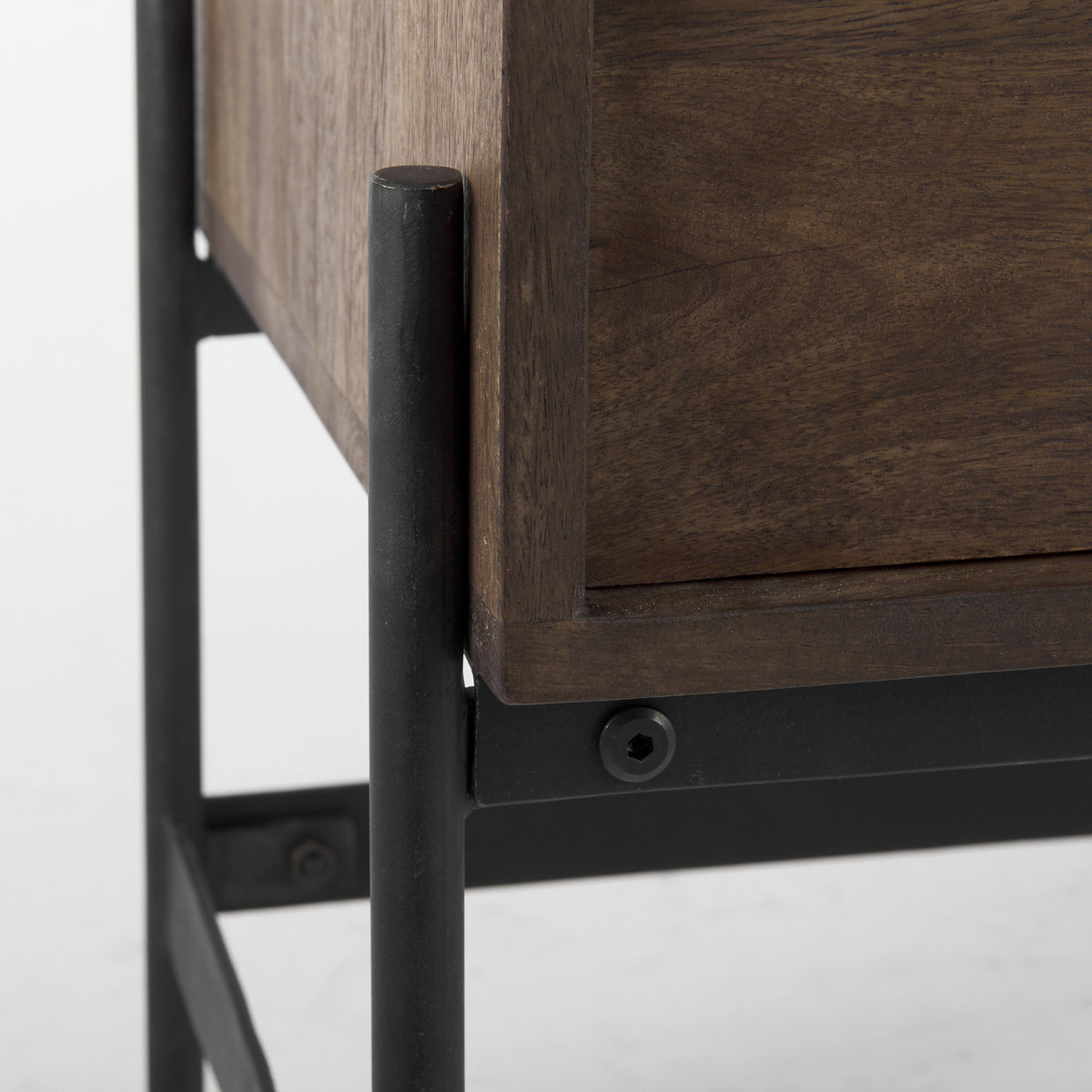 Glenn 38L x 16W x 30H Dark Brown Wood with Black Iron Frame, 2 Door Accent Cabinet, Cabinets & Chest by Mercana, 37.5" length x 16" width x 30" height View 11