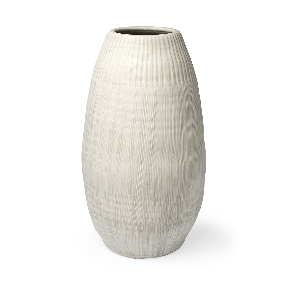 Reyan Large 28.5' Pearl White Ceramic Striped Vase, by Mercana, 16.14" length x 16.14" width x 28.54" height View 1