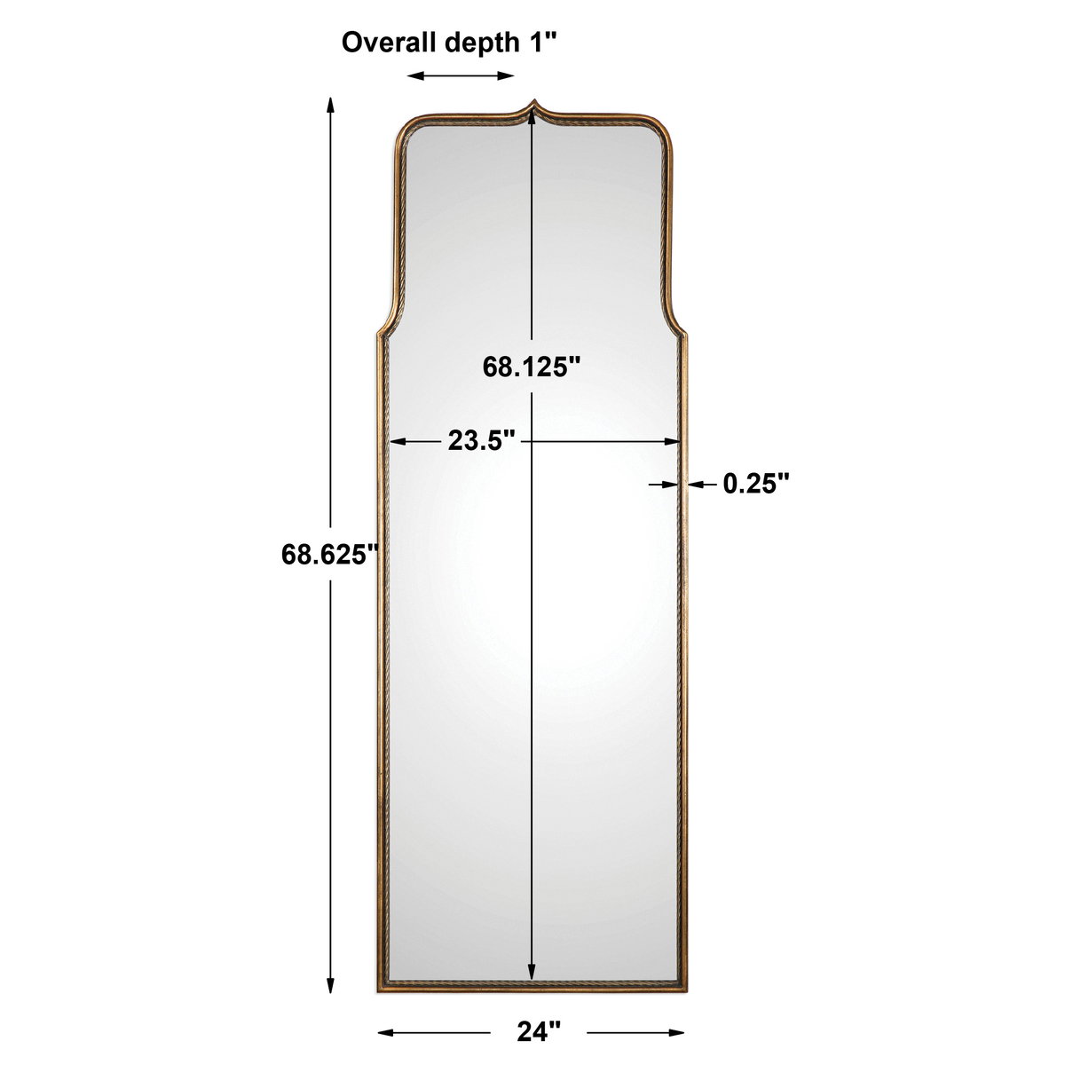 Adelasia Antiqued Gold Mirror, by Uttermost, 2' width x 5'8.62" height x 1" depth View 3