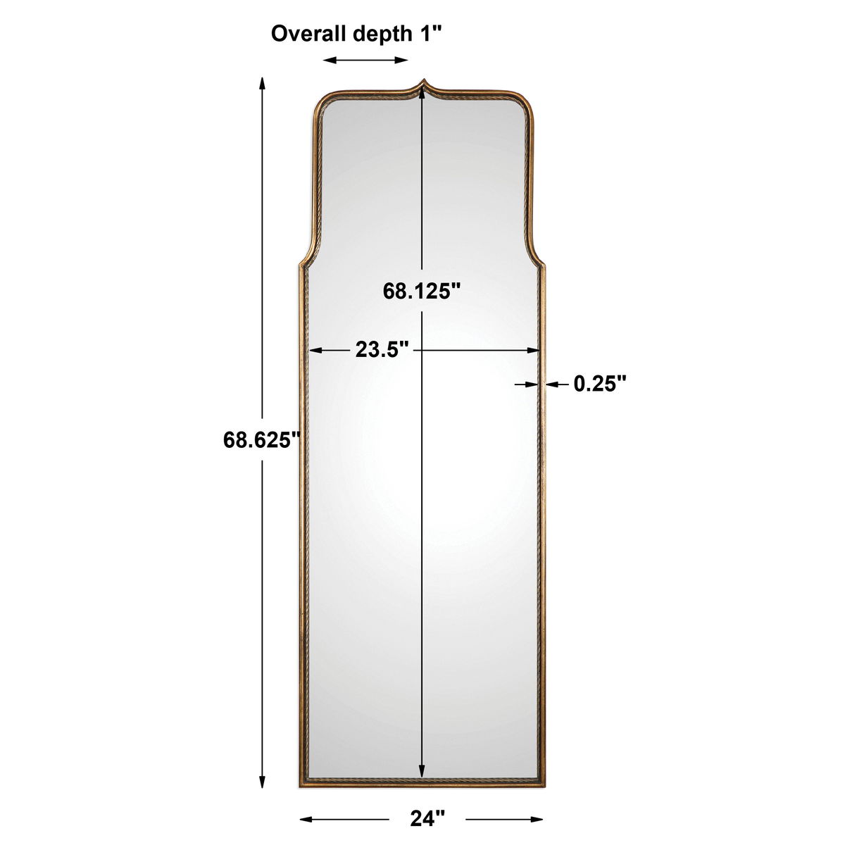 Adelasia Antiqued Gold Mirror, by Uttermost, 24" width x 68.62" height x 1" depth View 3