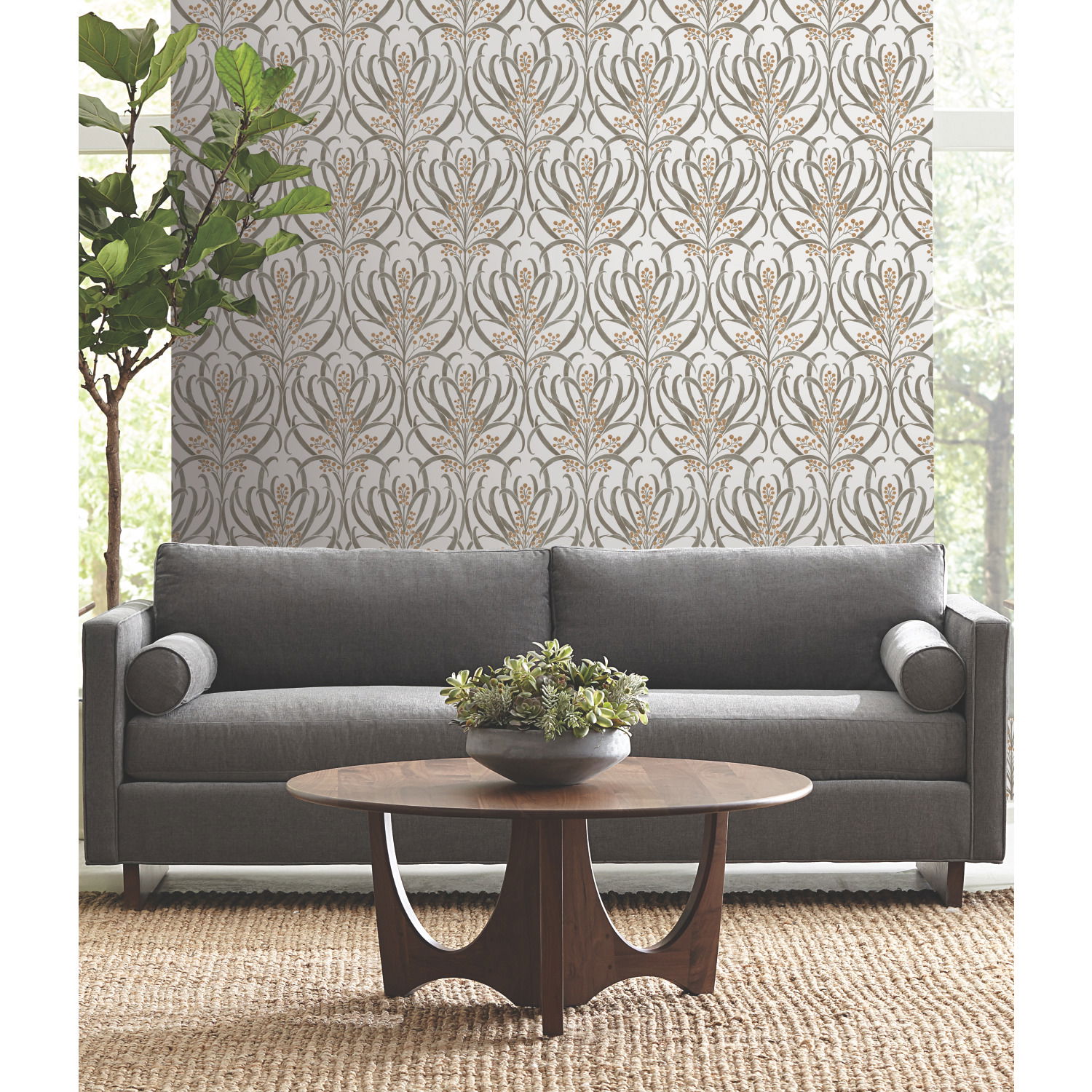Calluna White & Taupe Metallic Wallpaper large image 