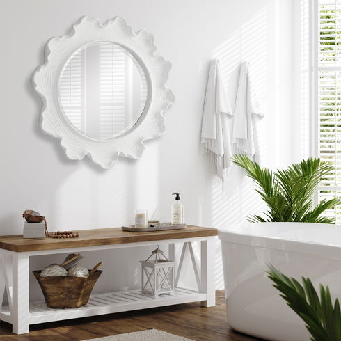 Sea Coral White Round Mirror