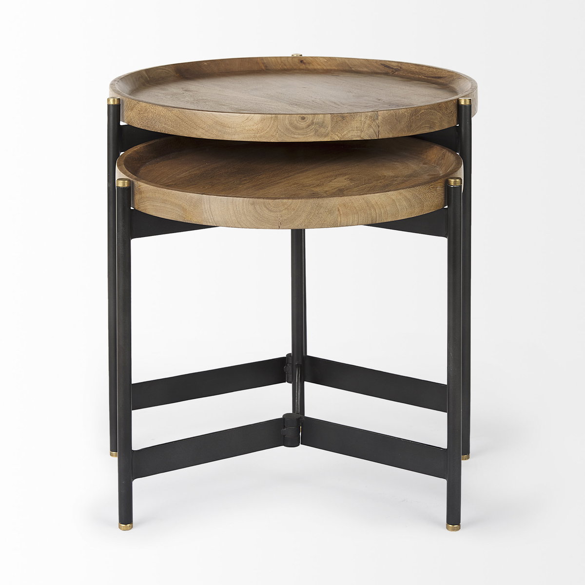 Marquisa (Set of 2)  Light Brown Wood with Black Metal Base Nesting Side Tables, Side & End Table by Mercana, 22.5" length x 22.5" width x 20.8" height View 7